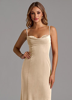 Azazie Karryn Bridesmaid Dresses Champagne Mermaid Corset Velvet Dress image6