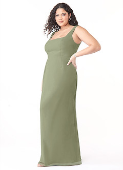 Azazie Flori Vestidos de damas de honor Vestido de Pistacho de Gasa de Corte Recto con Escote Cuadrado image7