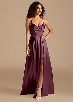 Azazie Zeya Robes de demoiselle d'honneur Robe Trapèze en Satiné métallisé Plissée Cabernet image1