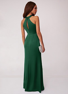 Barbie ♥ Azazie Bridesmaid Dresses Dark Green Sheath Stretch Satin Dress image2