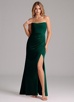 Azazie Leonis Bridesmaid Dresses Emerald Mermaid Strapless Velvet Dress image4