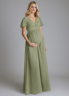 Azazie Verna Maternity Bridesmaid Dresses A-Line V-Neck Ruched Chiffon Floor-Length Dress image3
