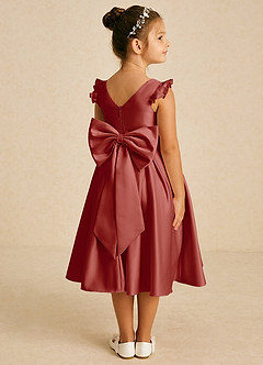 Azazie Francine Flower Girl Dresses Terracotta A-Line Bow Matte Satin Dress image1