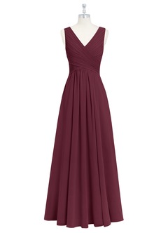 Azazie Flora Brautjungfernkleider A-Linie Plissee Chiffon Kleid Cabernetrot image7