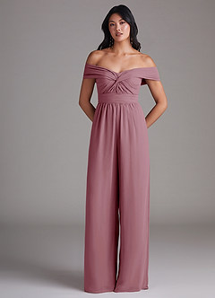 Azazie Lamara Robes de demoiselle d'honneur Combinaison Convertible en Mousseline de soie Épaule décolletée Mauve Vintage image3