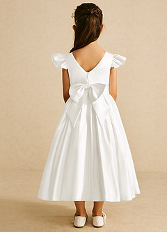 Azazie Violeta Flower Girl Dresses Ivory Ball-Gown Bow Matte Satin Dress image2