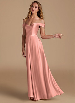 Azazie Jackalin Bridesmaid Dresses Rosette A-Line Off the Shoulder Metallic Satin Convertible Dress image3