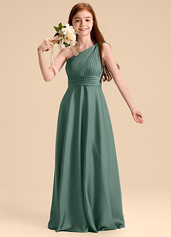 Azazie Charlize Junior Robe Trapèze en Satin extensible Plissée Eucalyptus image6