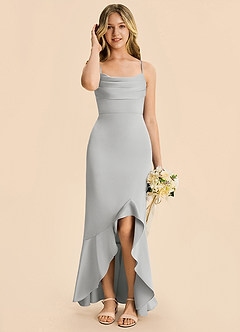 Azazie Magnolia Junior Robe Fourreau en Satin extensible Rayé Argent image4