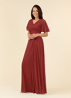 Azazie Emmeline Mother of the Bride Dresses Rust A-Line V-Neck Pleated Mesh Dress image3