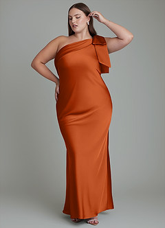 Azazie Yuanna Bridesmaid Dresses Burnt Orange Mermaid One Shoulder Stretch Satin Dress image11