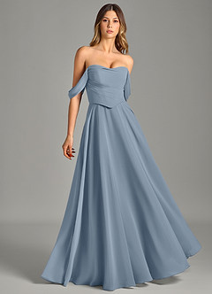 Azazie Chelsey Vestidos de damas de honor Vestido de Azul Polvoriento de Gasa de Corte en A Convertible con Vestidos sin tirantes image1