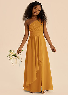 Azazie Skye Junior Butterscotch A-Line Pleated Chiffon Dress image2