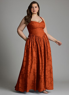 Azazie Francis Bridesmaid Dresses Paprika A-Line Corset Floral Burnout Dress image13