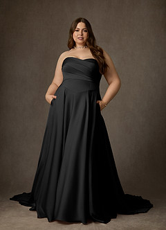Azazie Alta Wedding Dresses Black A-Line Strapless Stretch Satin Dress image19