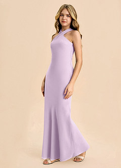 Azazie Doretta Junior Abito Tubino in Chiffon Plissettato Lilla Glassato image4