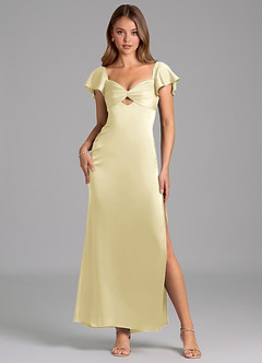 Azazie Demia Robes de demoiselle d'honneur Robe Fourreau en Satin extensible Encolure en Forme de Cœur Sorbet Citron image1