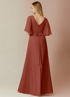 Azazie Cierra Bridesmaid Dresses Auburn A-Line V-Neck Chiffon Dress image2