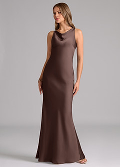 Azazie Allettie At-home Try On Dresses Black Mermaid Stretch Satin Dress image5