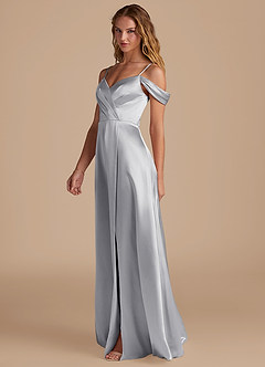 Azazie Ocean Robes de demoiselle d'honneur Robe Trapèze en Satiné métallisé Épaule décolletée Argent image4