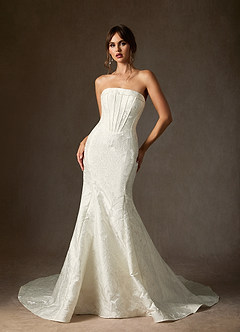 Azazie Kristella Abiti da Sposa Abito Sirena in Jacquard Floreale Senza Cinturino Bianco Antico image1