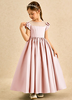 Azazie Toffee Flower Girl Dresses Blushing Pink Ball-Gown Bow Matte Satin Dress image4
