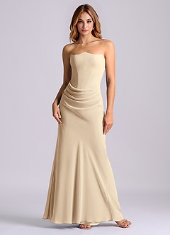Azazie Debby Bridesmaid Dresses Champagne Mermaid Strapless Chiffon Dress image1