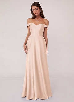 Barbie ♥ Azazie Bridesmaid Dresses Blushing Pink A-Line Off the Shoulder Stretch Satin Convertible Dress image1