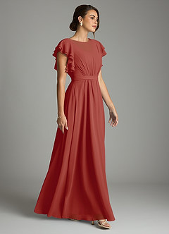 Azazie Daphne Modest Bridesmaid Dresses A-Line Ruffled Chiffon Floor-Length Dress image4