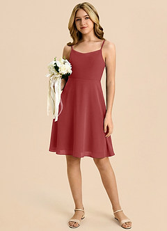 Azazie Shale Junior Rust A-Line Bow Chiffon Dress image5