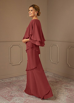 Azazie OHara Mère de la mariée Robes Robe Trapèze en Mousseline de soie Col V Terracotta image7