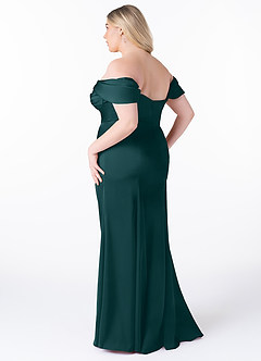 Azazie Amyra Bridesmaid Dresses Pine Sheath Off the Shoulder Stretch Satin Convertible Dress image14