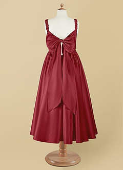 Azazie Cutie Pie Flower Girl Dresses Pomegranate A-Line Pleated Matte Satin Dress image8