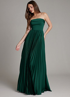 Azazie Mariana Bridesmaid Dresses Emerald A-Line Pleated Stretch Satin Dress image1