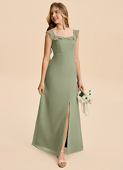 Azazie Cindy Junior Pistachio A-Line Ruched Chiffon Dress image4