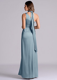 Azazie Philana Bridesmaid Dresses Dusty Blue A-Line One Shoulder Stretch Satin Dress image7