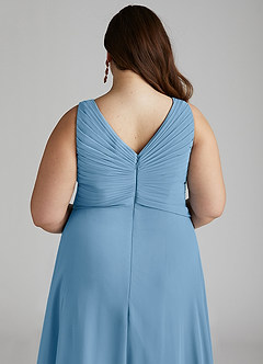 Azazie Flora Brautjungfernkleider A-Linie Plissee Chiffon Kleid Stahlblau image14