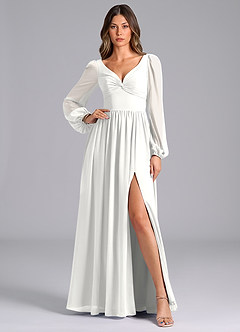 Azazie Teri Bridesmaid Dresses White A-Line Long Sleeve Chiffon Dress image1