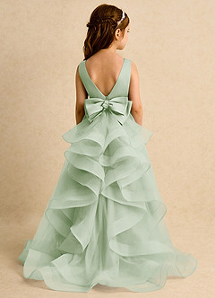 Azazie Lior Flower Girl Dresses Dusty Sage Ball-Gown Pleated Tulle Dress image7