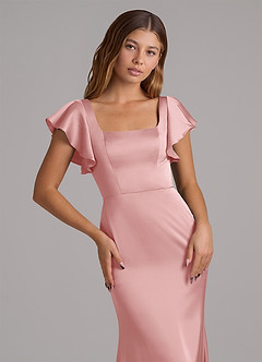 Azazie Elkie Final Sale Emerald Mermaid Square Neckline Stretch Satin Dress image6
