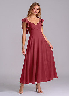 Azazie Leilani Brautjungfernkleider A-Linie Gestreift Chiffon Kleid Granatapfelrot image3