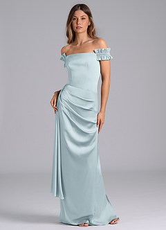Azazie Kalysia Bridesmaid Dresses Mist Mermaid Off the Shoulder Stretch Satin Convertible Dress image1