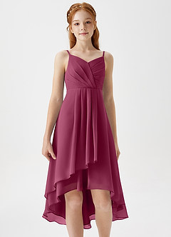 Azazie Mariam Junior Mulberry A-Line Pleated Chiffon Dress image5