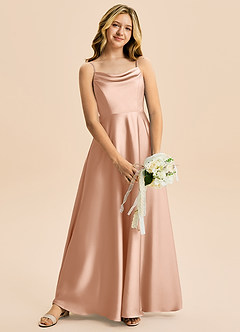 Azazie Isolde Junior Linia A Pofałdowany Satyna elastyczna Długość podłogi Młodsza druhna Sukienka image2