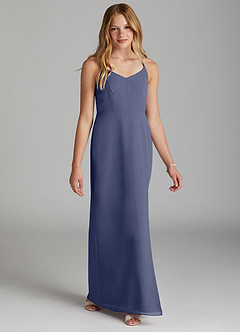 Azazie Becca Junior Robe Sirène en Mousseline de soie Bleu Orageux image5