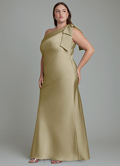 Azazie Yuanna Bridesmaid Dresses Moss Green Mermaid One Shoulder Stretch Satin Dress image12