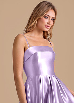 Azazie Lucienne Bridesmaid Dresses Lilac A-Line Pleated Metallic Satin Dress image7