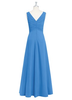 Azazie Flora Bridesmaid Dresses Blue Jay A-Line Pleated Chiffon Dress image8