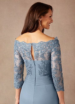 Azazie Rhonda Mother of the Bride Dresses Dusty Blue Mermaid Off the Shoulder Mesh Dress image8