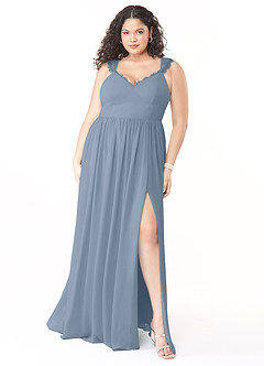 Azazie Cleobella Jurken voor bruidsmeisjes Jurk van Chiffon met A-Lijn Zoethart kant Stoffig Blauw image8